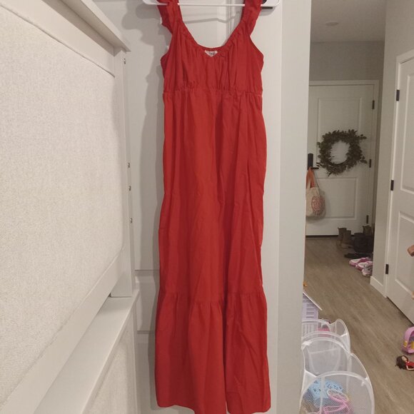 NEW Universal Thread Bright Red Small Flutter Cap Sleeve Maxi Dress - Picture 2 of 7